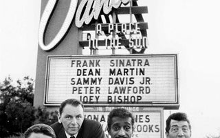 Peter Lawford, Frank Sinatra, Sammy Davis Jr., Dean Martin from the Rat Pack posed on the Summit at Sands Hotel in Las Vegas, February 1960. Photo by Bob Willoughby/Redferns.