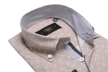 Long-sleeve Button Down Collar shirt | Beige Print Cotton