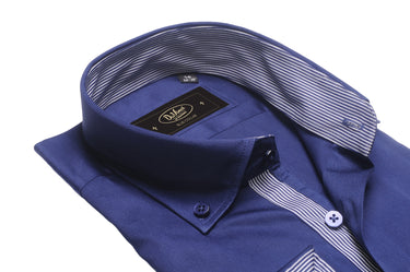 Long-sleeve Button Down Collar shirt | Navy Cotton