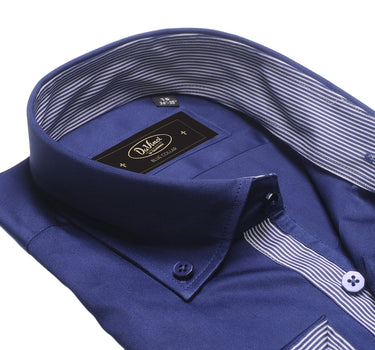 Long-sleeve Button Down Collar shirt | Navy Cotton